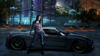 Girl With Sports Car Night Background HD Wallpaper Jpg