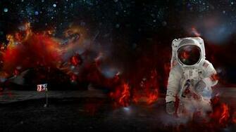 Astronaut Nasa Space Sci Fi Fire Psychedelic Wallpaper