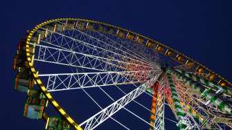 Wallpaper Ferris Wheel Attraction Lights Night Bottom 4k UHD