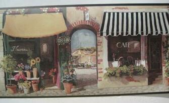 French Cafe Street Scene Wine Food Wall Border