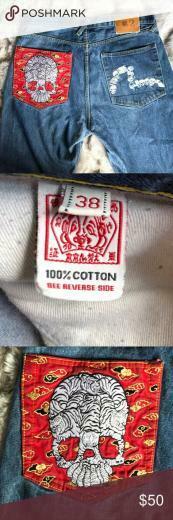 Evisu Jeans Skull Design Size Reg Straight Leg With