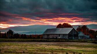 Nature Landscapes Houses Barn Farm Rustic Fields Trees Autumn Fall