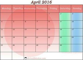 April Calendar Printable While Color Background Red L