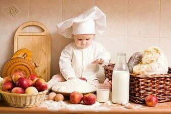 Image Milk Children Apples Wicker Basket Cook