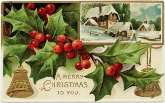 Holly And Berries Vintage Christmas Postcard