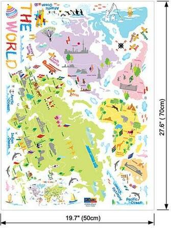 Up The World Map Wall Stickers For Kids On Wallpaper Or Window