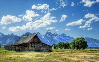 Wallpaper House Mountains Clouds Barn Wyoming Usa Desktop