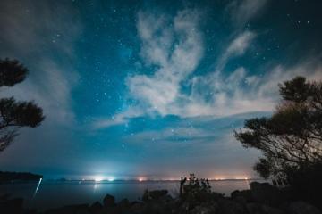 Wallpaper Starry Sky Night River HD