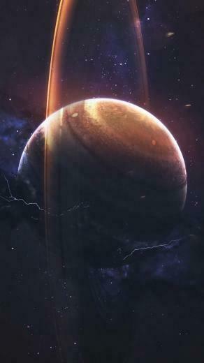 Saturn Planet Ring Space Stars Lightning Wallpaper