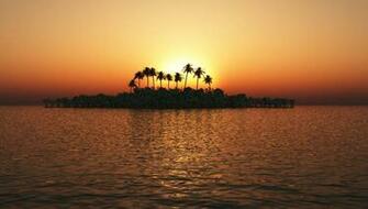 Tropical Island Orange Sunset By Kabegami