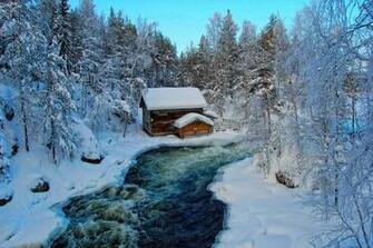 Winter Cabins Wallpaper