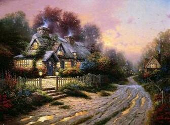 Thomas Kinkade Teacup Cottage Englis Wallpaper