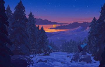 Wallpaper Forest Sky Trees Sunset Art Winter Clouds Snow