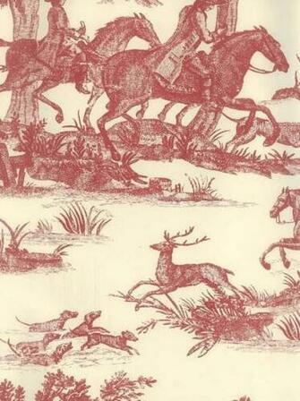 Wallpaper Red Off White Equestrian Toile Pictorial French Faux