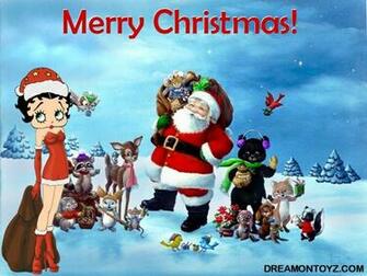 Merry Christmas In Red Betty Boop Wearing Santa Hat And Sexy