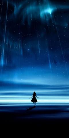 Silhouette Starry Sky Landscape Lights Art