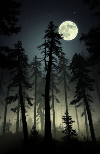 Dark Forest With Moon Wallpaper