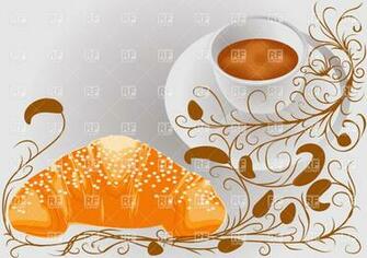 Breakfast Background With Coffee Croissant And Floral