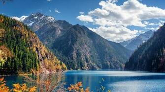 Long Lake Among Mountains In Jiuzhaigou Nature Reserve Jiuzhai