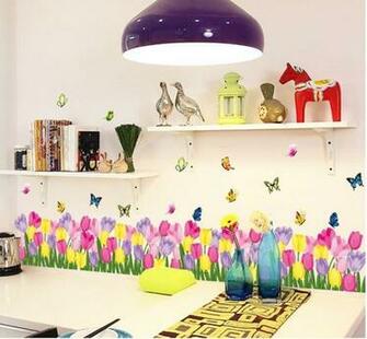 Tulip Border Wall Stickers Flower Plants Vinyl Decals Wallpaper