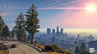 Wallpaper Gta5 Los Santos City Skyscrapers Tree Graphics