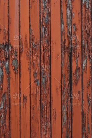 Old Wooden Surface With Orange Colored Peeling Paint Stock Photo