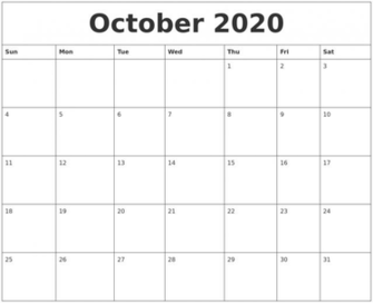 October Calendar Pdf Word Excel Printable Template