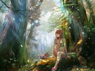 Woman Squirrel Rabbit Forest Desktop Pc And Mac Wallpaper
