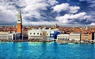 Italy Venice Water Sky Clouds City Buildings Stock Photos