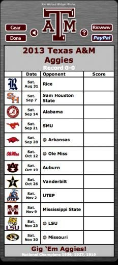 Texas A M Aggies Football Schedule Widget