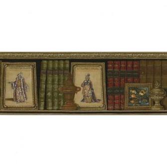Shop Allen Roth Earth Tone Book Shelves Prepasted Wallpaper