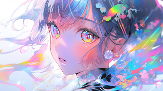 Hermosa Chica Anime Con Ojos De Arco Iris Fondo Escritorio En 4k Wallpaper