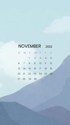 Mountain November Monthly Calendar iPhone Wallpaper Vector