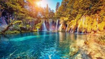 Sunrise Waterfall Summer Days Wallpaper Stream