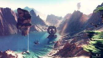 Endless Summer Ship Fantasy Art Mountains Eagle Wallpaper