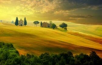 Italy Tuscany Sunset Summer Countryside Landscape Nature Trees