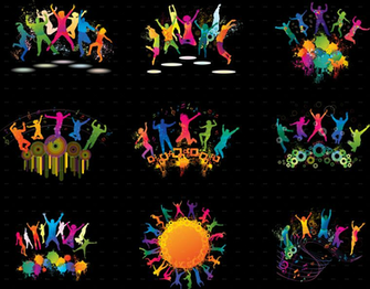 Colorful Background With Dancing Young People By