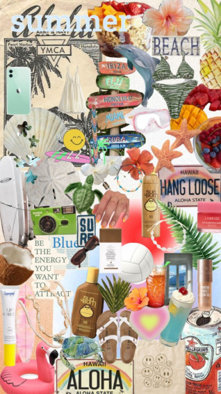 Summer Collage Mood Board Beach Tropical Flowers Idea