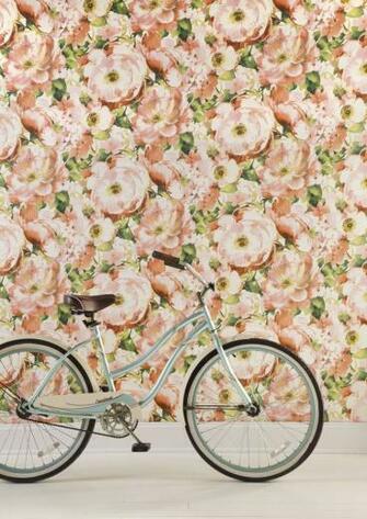 Carey Lind York Watercolor Poppy Floral Wallpaper Bicycle