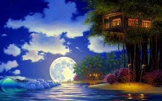 Love Tree House Night Wallpaper