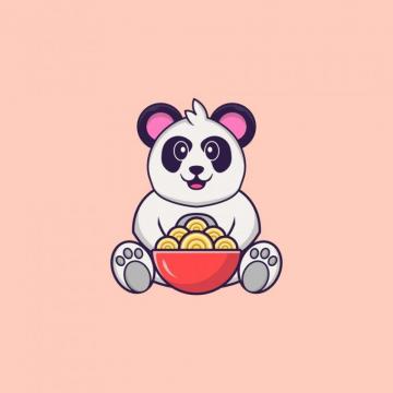 Cute Panda Eating Ramen Noodles Animal Cartoon Concept Isolated