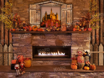 Kate Autumn Pumpkins Fireplace Backdrop For Photography