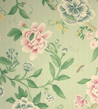 Porcelain Garden Wallpaper Large Floral Design Featuring Birds In Rose
