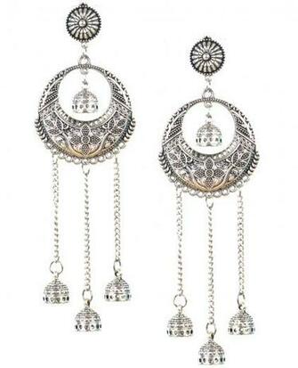 Stud Drop Oxidised Silver Fashion Earrings For Women S Party Wear