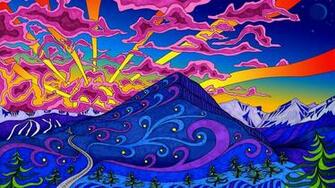 Mountains Landscapes Psychedelic Artwork Colors Wallpaper