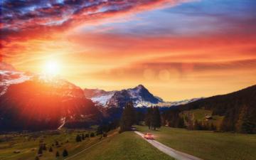 Wallpaper Id Sunset Grindelwald Switzerland 4k