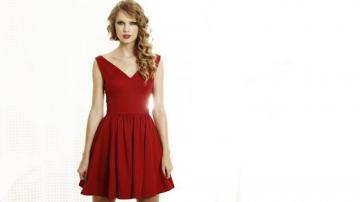 Blonde Singer White Background Red Dress
