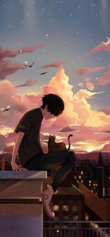 Anime Sunset Boy In Christmas Wallpaper