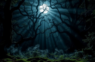 Dark Forest With Moon Wallpaper
