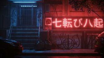 Wallpaper Street Night Art Oskar Woinski Neon Haze City
